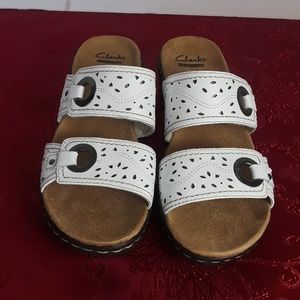 Women's White Clarks Sandles  Size 8
